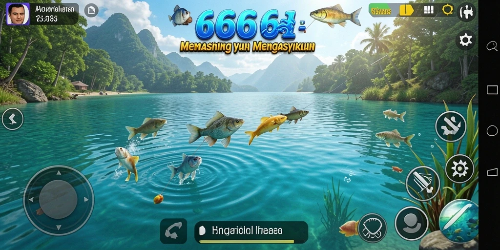Tampilan gameplay 666I dengan aksi memancing yang seru.