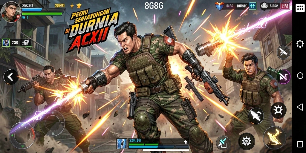 Tampilan seru gameplay 8G8G dalam pertempuran aksi.