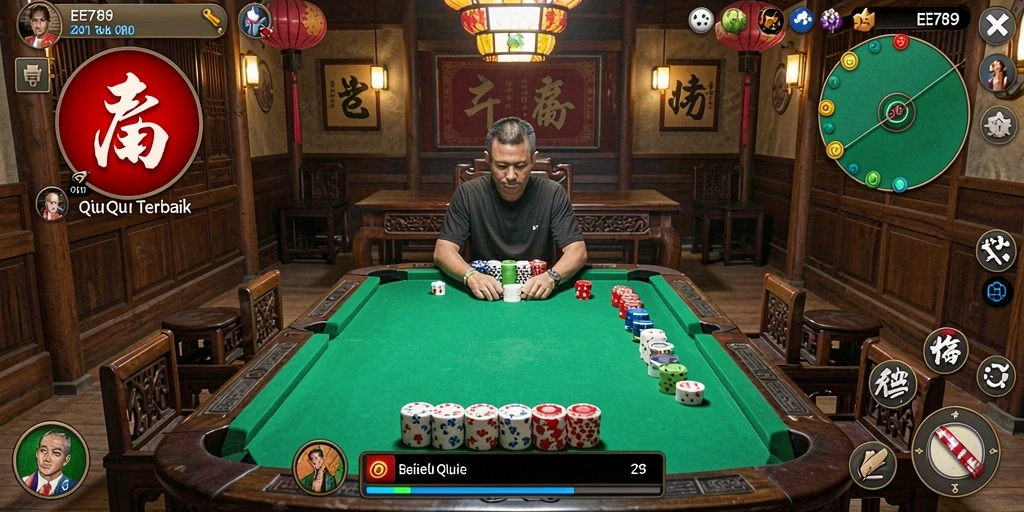 Tampilan gameplay seru dalam permainan QiuQiu.
