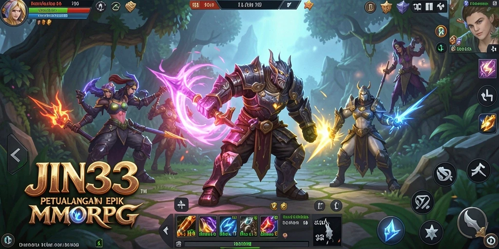Tangkapan layar utama JIN33 menampilkan aksi pertarungan seru dalam dunia MMORPG.