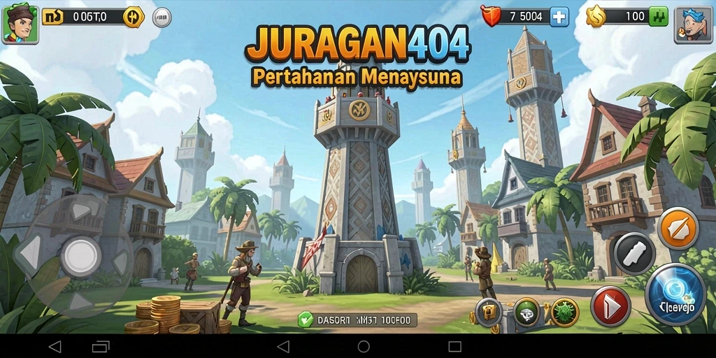 Tangkapan layar JURAGAN404 menunjukkan aksi menara pertahanan yang mendebarkan.