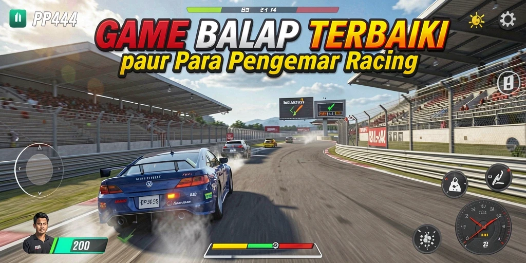 Tangkapan layar utama PP444 menampilkan balapan seru dan grafis yang memukau.