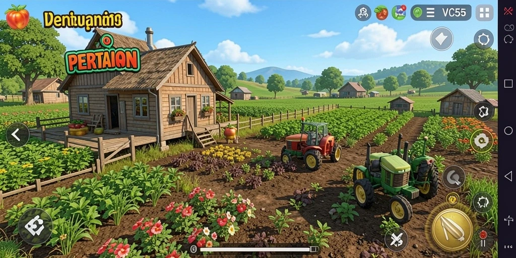 Tampilan gameplay VC55 yang menarik dengan aktivitas berkebun.